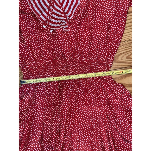 Vintage Assorti For Susan Freis Red/White Dress Pleated Flowy Ruffle 80s‎ S/M - Picture 14 of 16